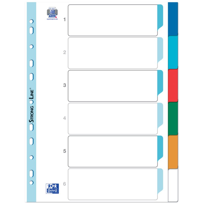 Oxford intercalaires plastique A4, blanc coloré, 12 pièces