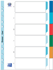 Oxford tabbladen kunststof blanco A4, 6-delig gekleurd, zachte PP 0,12 mm