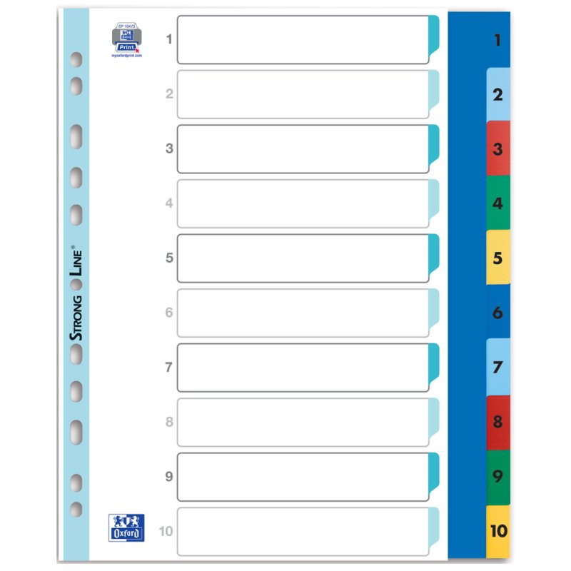Oxford intercalaires chiffres 1-10, A4+, colorés, 10 pièces