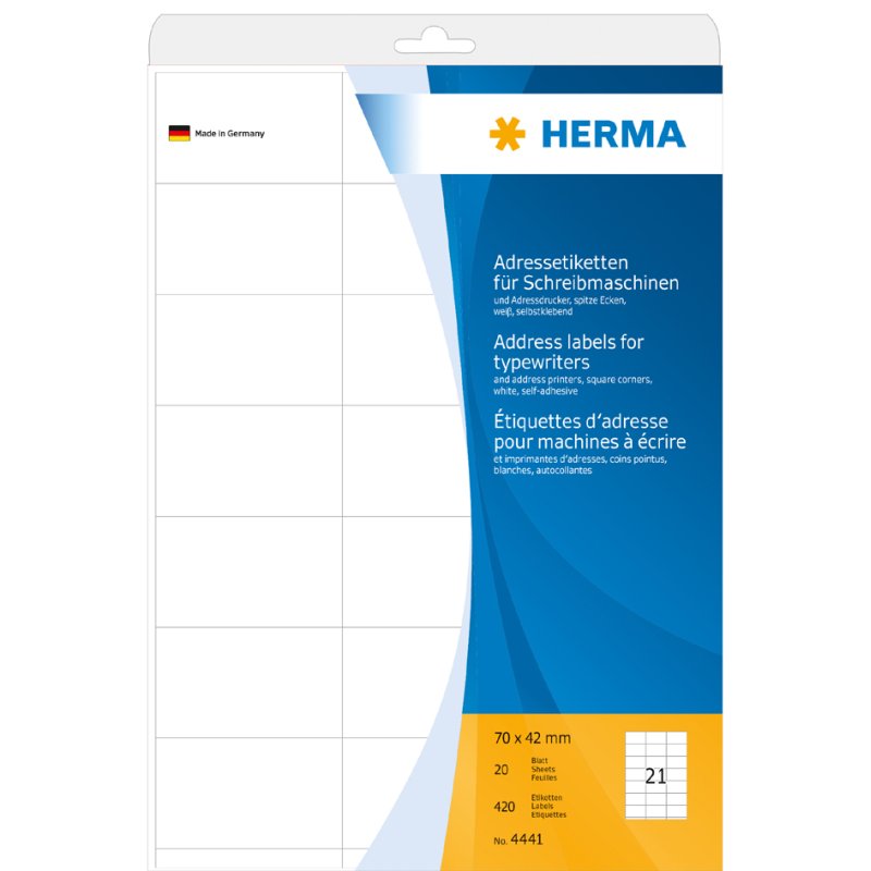 HERMA adresetiketten, 38,1 × 21,2 mm, wit, 6500 stuks