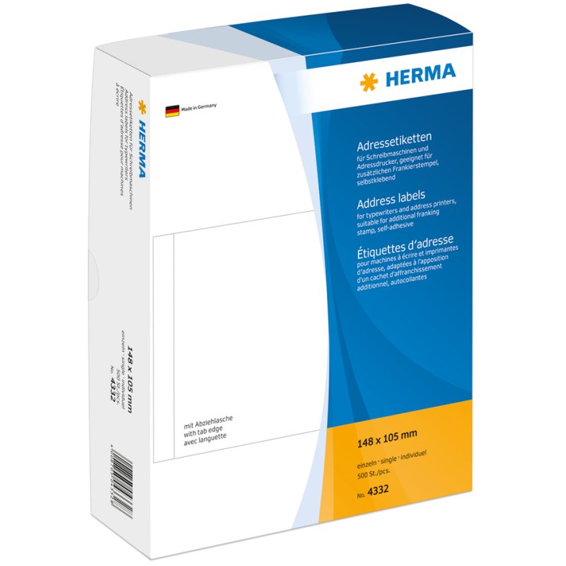 HERMA adresetiketten, 148×105 mm, wit, 500 stuks