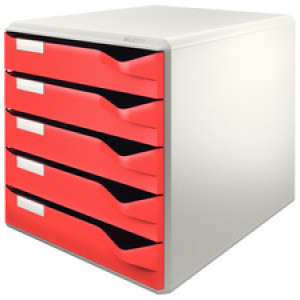 LEITZ ladebox Post-Set, 5 laden, lichtgrijs/rood, A4