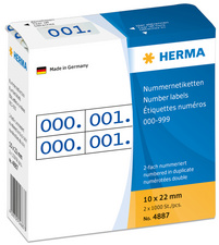 HERMA nummeretiketten 0-999, 10 × 22 mm, blauw, 1.000 stuks