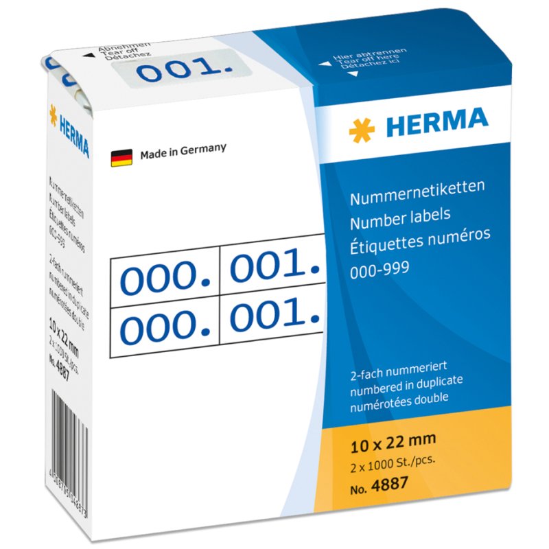 HERMA étiquettes numérotées 0-999, 10×22 mm, rouge, 1000 pièces