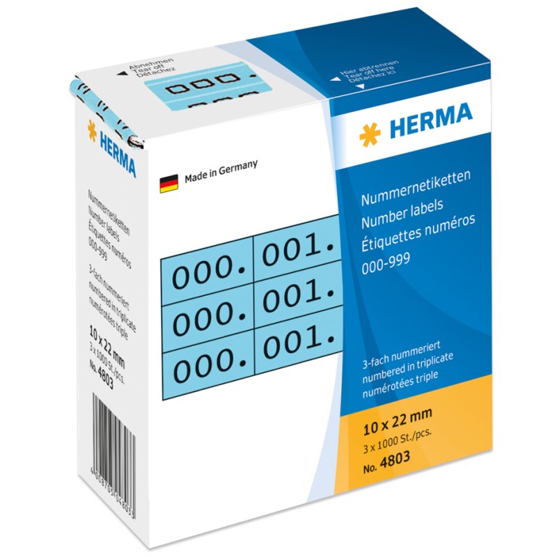 HERMA nummeretikettten 0-999, 10×22 mm, zwart op rood, 1000 stuks