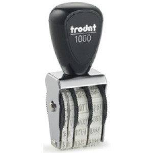 trodat datumstempel, 3 × 15 mm, vernikkeld metaal, kunststof handgreep