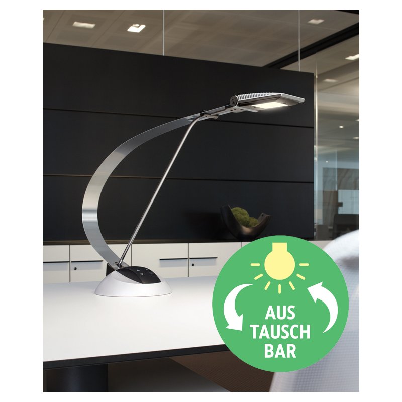 MAUL LED desk lamp MAULprimus, dimmable, silver/black, 10W