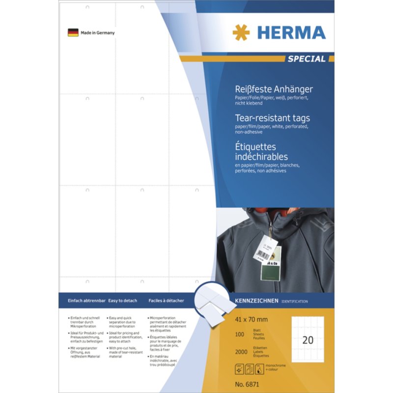 HERMA étiquettes SPECIAL, 70 x 148,5 mm, blanc, 600 pièces
