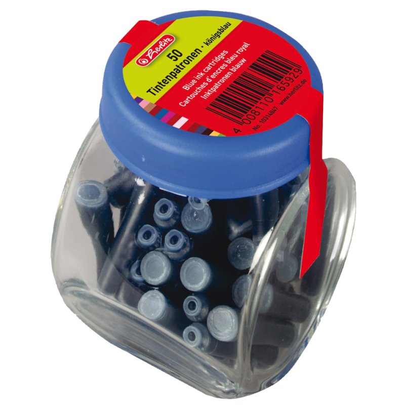 herlitz cartouches d'encre pot en verre, effaçable, bleu royal, 50 pièces