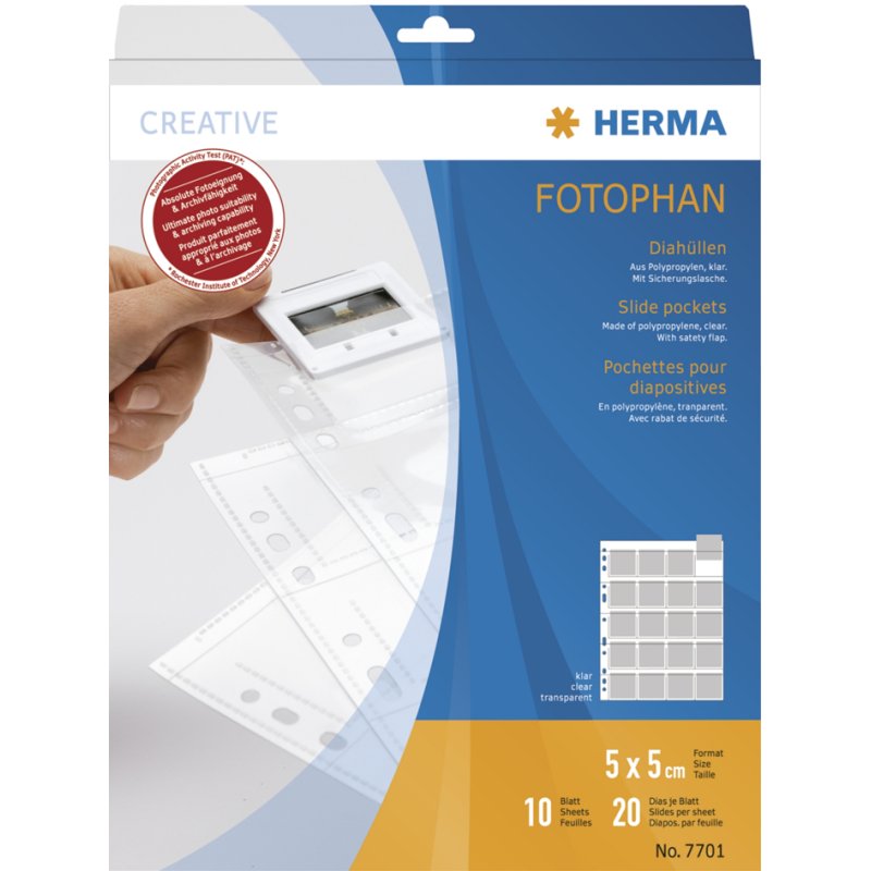HERMA housses de protection pour diapositives petit format 5×5 cm, transparent, 245×300 mm, 10 pièces