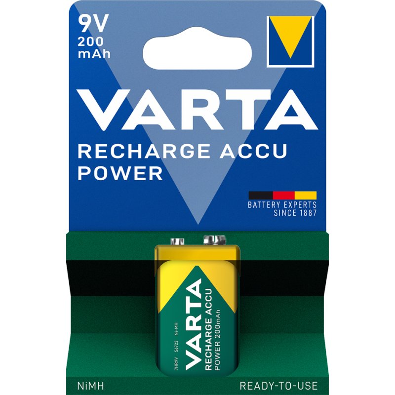 VARTA oplaadbare batterij RECHARGE ACCU Power, 9V blok, NiMH 200 mAh