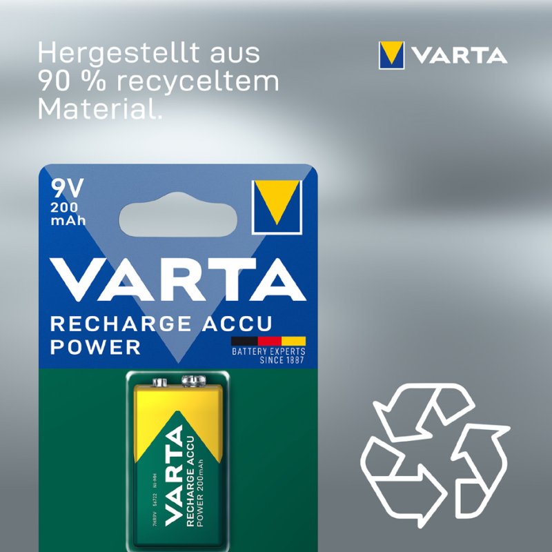 VARTA oplaadbare batterij RECHARGE ACCU Power, 9V blok, NiMH 200 mAh