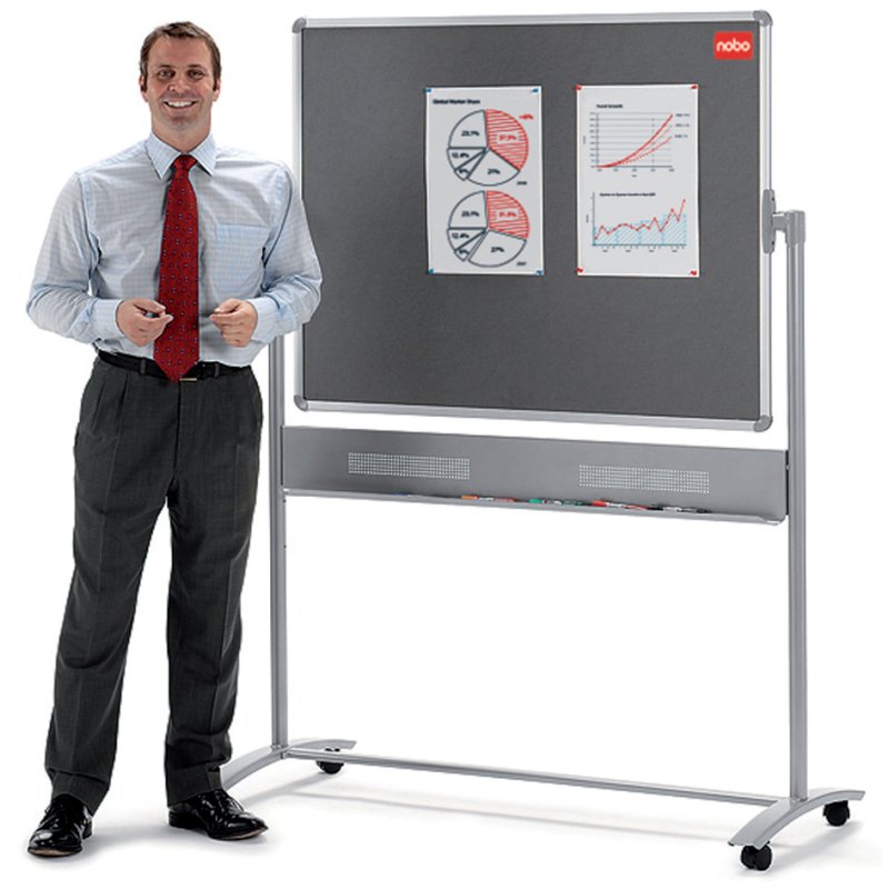 nobo tripod rotating board Kombi, white/grey, 1200×900 mm, whiteboard/felt board, mobile