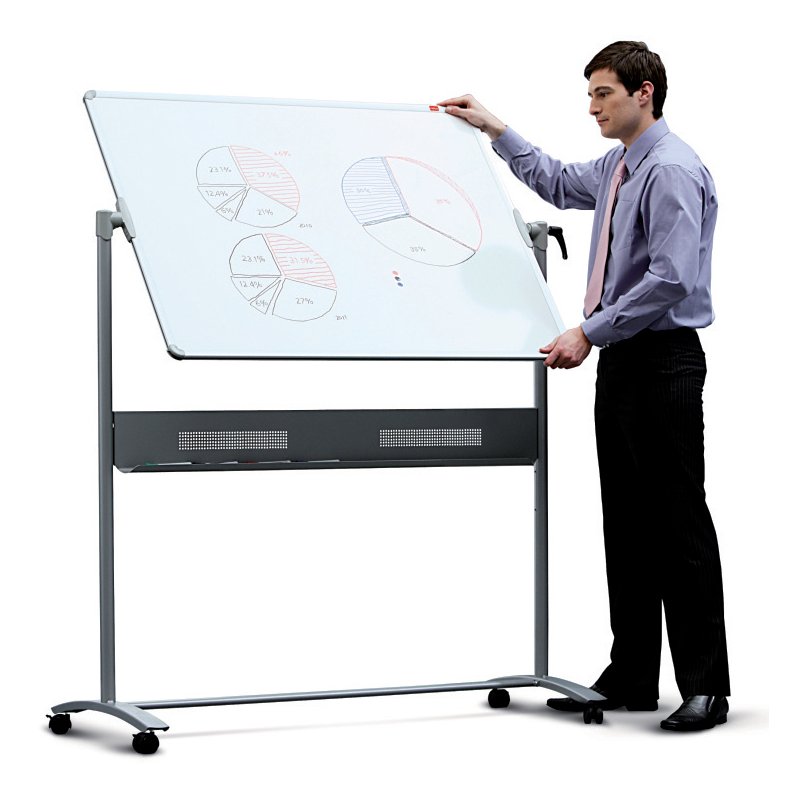 nobo tripod rotating board Kombi, white/grey, 1200×900 mm, whiteboard/felt board, mobile