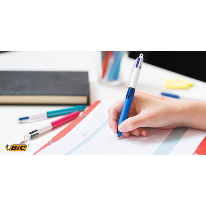 Bic Stylo 4 couleurs avec grip, recharges disponibles, 0,32 mm