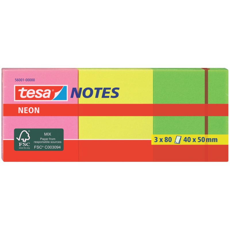 tesa neon sticky notes, 75×75 mm, 3 couleurs, 6 blocs