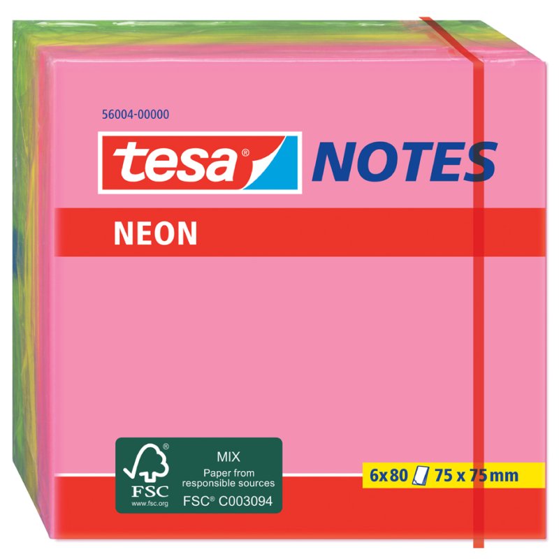 tesa neon sticky notes, 75×75 mm, 3 couleurs, 6 blocs