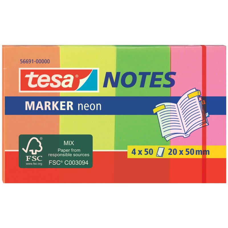 tesa haftmarkers, neonkleuren, 4 blokken