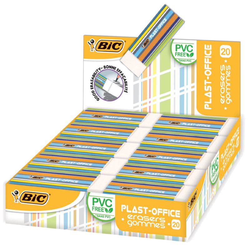 BIC kunststof gum navulverpakking, wit, zonder PVC, 20 stuks