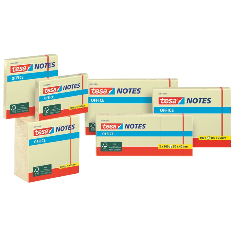 tesa Office Notes bloc-notes adhésif, 100 × 75 mm, jaune, 100 feuilles
