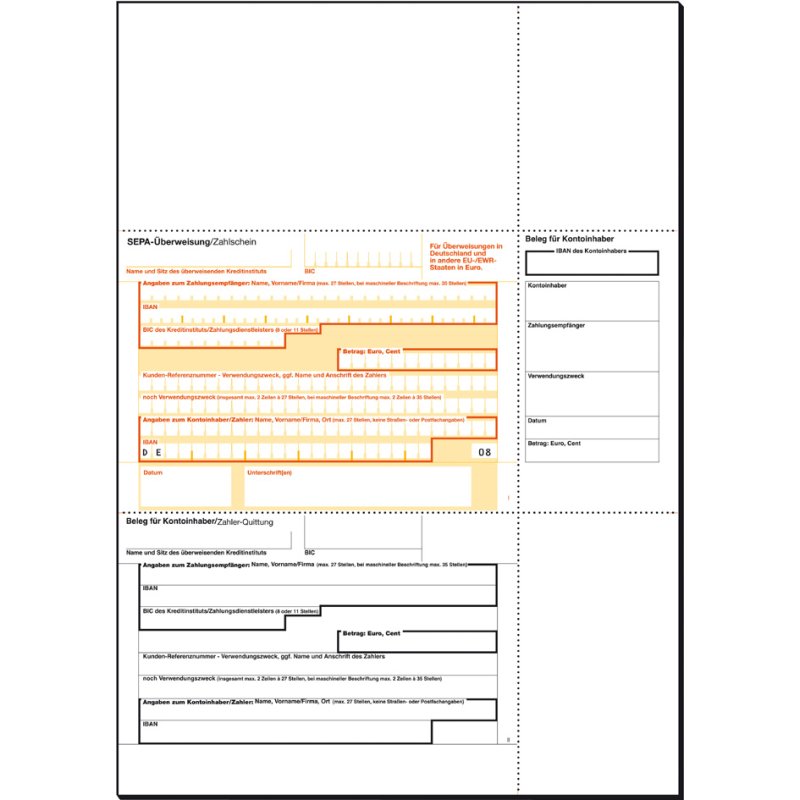 Sigel bank form PC-SEPA transfer, white, A4, OCR paper, 250 sheets