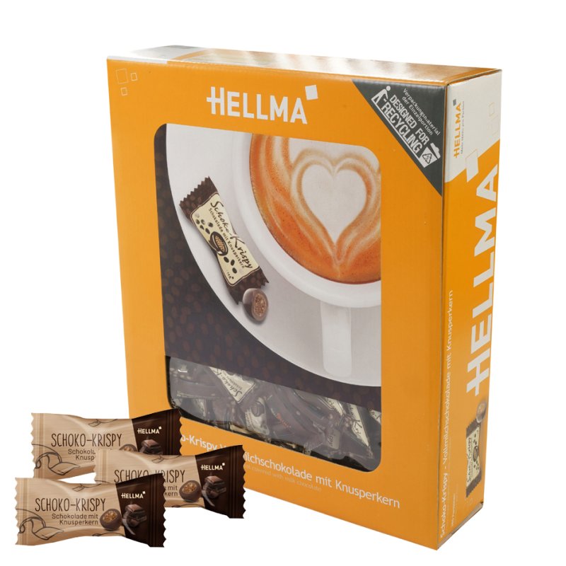 HELLMA chocolat krispy lait entier, emballage individuel, 380 pièces