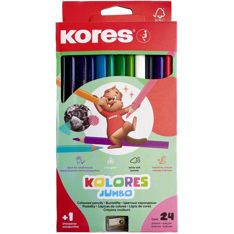 Kores Jumbo crayons triangulaires, 12 pièces, assorties colorées