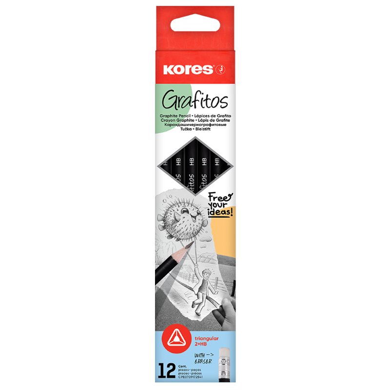 Kores crayon Grafitos, triangulaire, HB, avec gomme