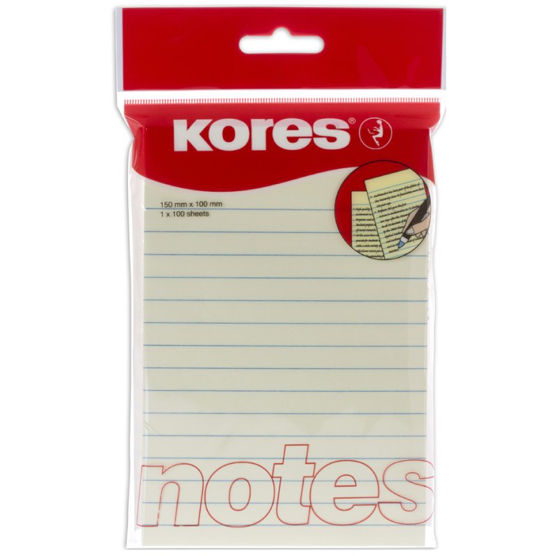 Kores notes repositionnables, jaune pastel, 150×100 mm, lignées, 100 feuilles