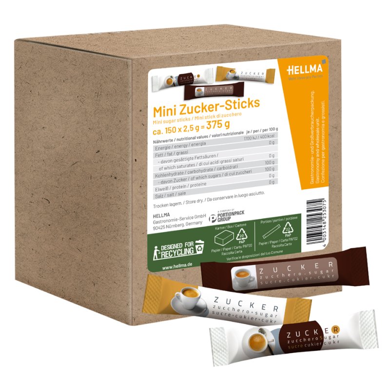 HELLMA bâtonnets de sucre, emballage individuel, 150 pièces de 2,5 g