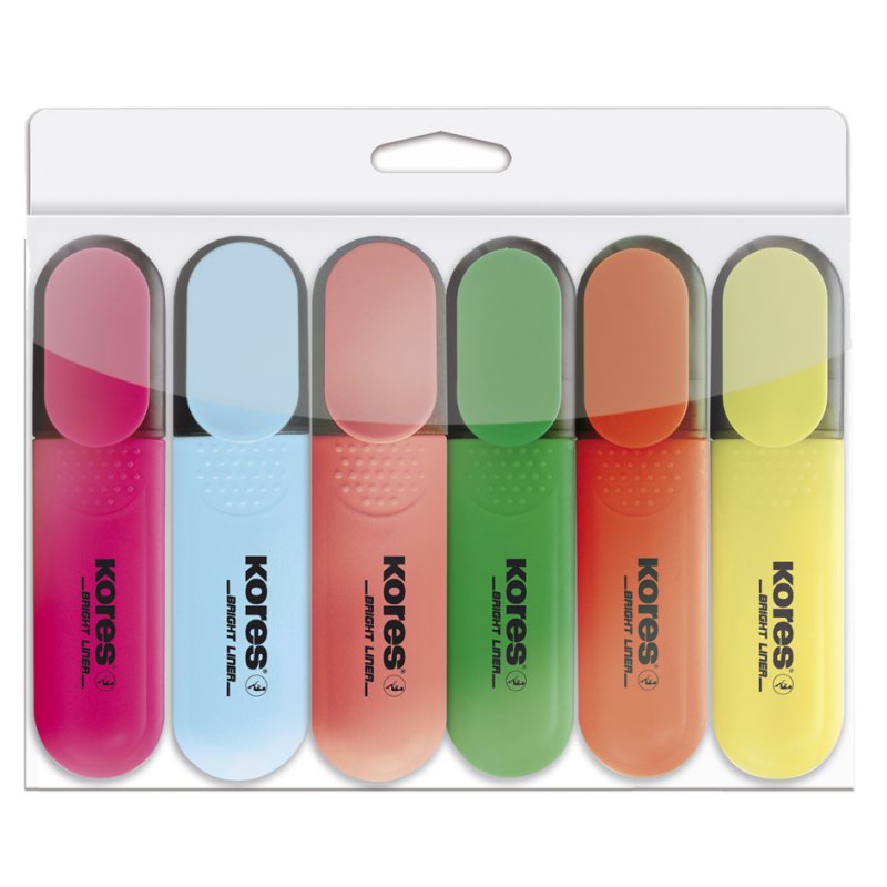 Kores surligneurs BRIGHT LINER, 6 couleurs, 0,5-5,0 mm, 6 pièces