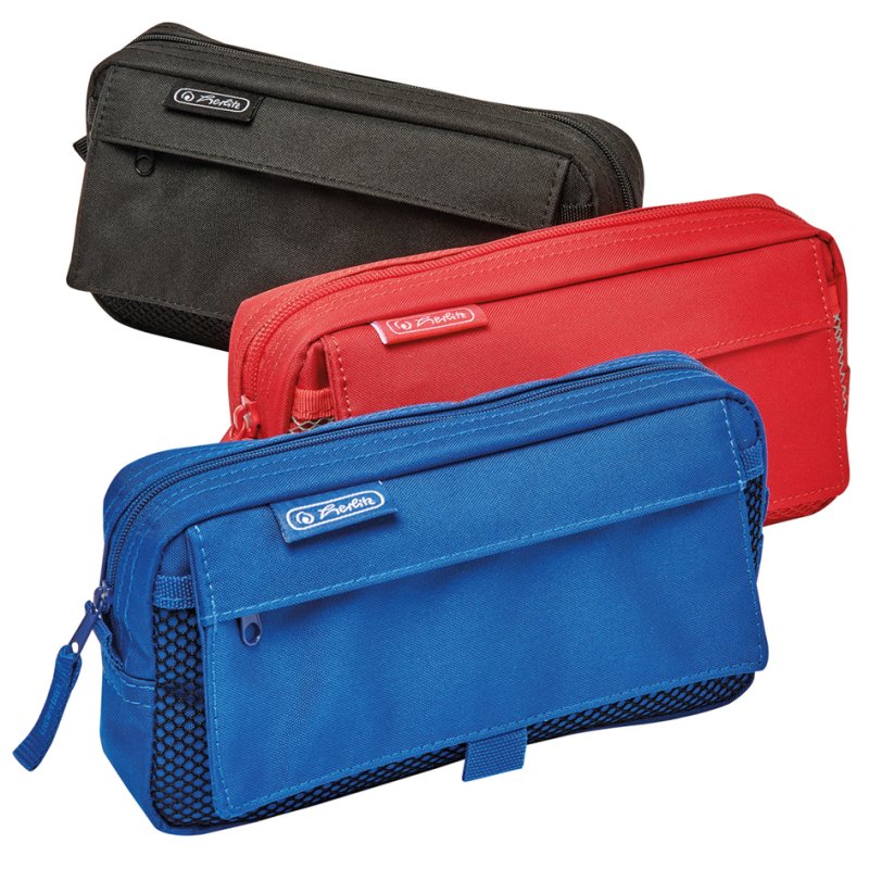 Herlitz trousse à crayons avec pochette filet, assorties colorées, 210×55×110 mm, 3 pièces