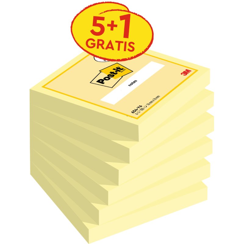 Post-it Sticky Notes, 76×76 mm, yellow, 6 pads