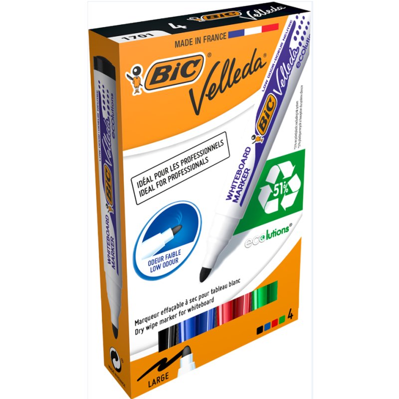 BIC Velleda 1701 ECOlutions marqueurs pour tableaux blancs, 1,5 mm, 4 pièces