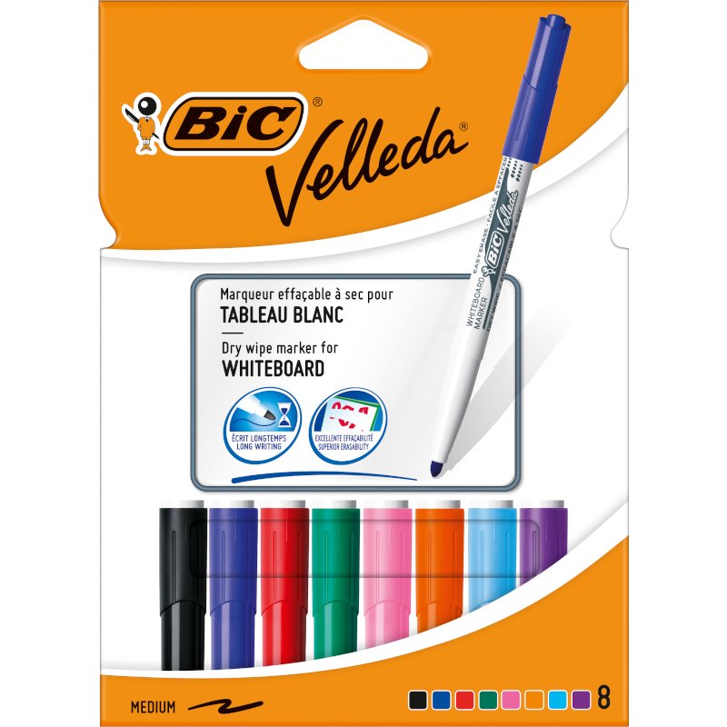 BIC Velleda whiteboardmarkers, rond 1,4 mm, 4 kleuren