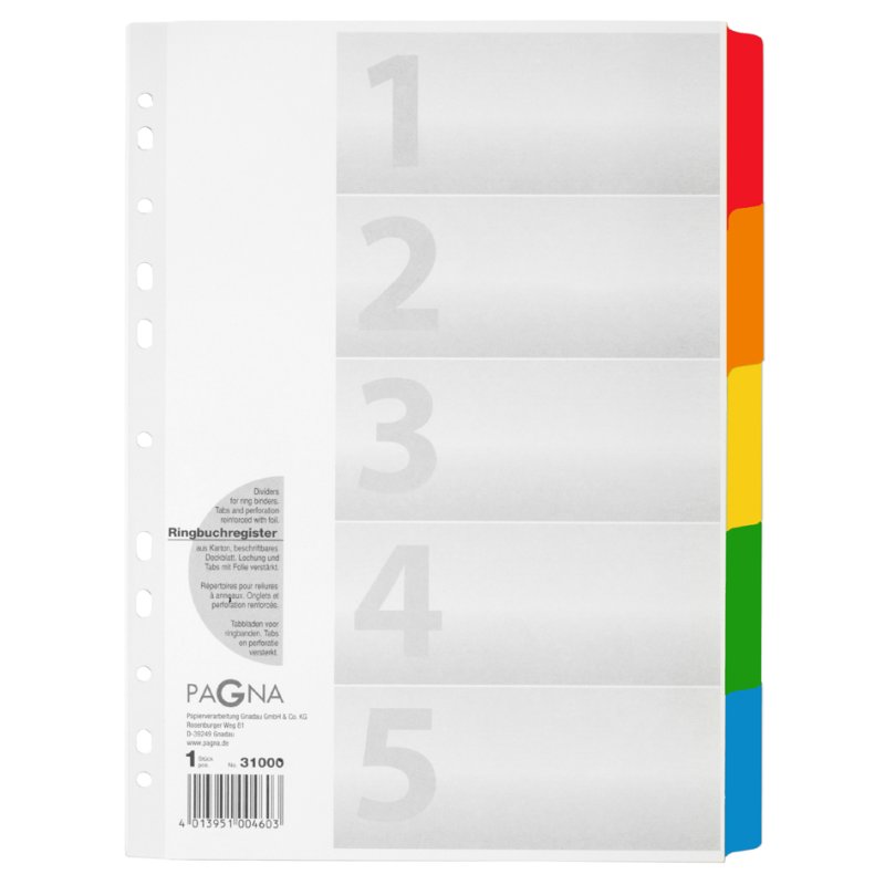 PAGNA cardboard dividers A4, colour gradient, 10-part