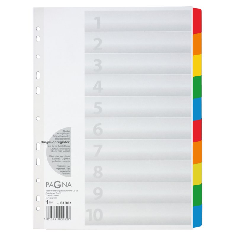 PAGNA cardboard dividers A4, colour gradient, 10-part