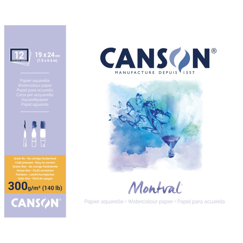 CANSON bloc aquarelle Montval, 19×24 cm, 300 g/m², 12 feuilles