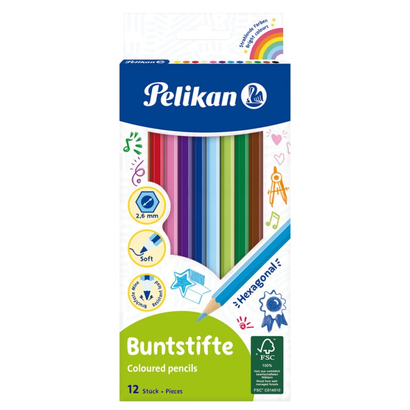 Pelikan coloured pencils, hexagonal, 12 pieces, 3.0 mm