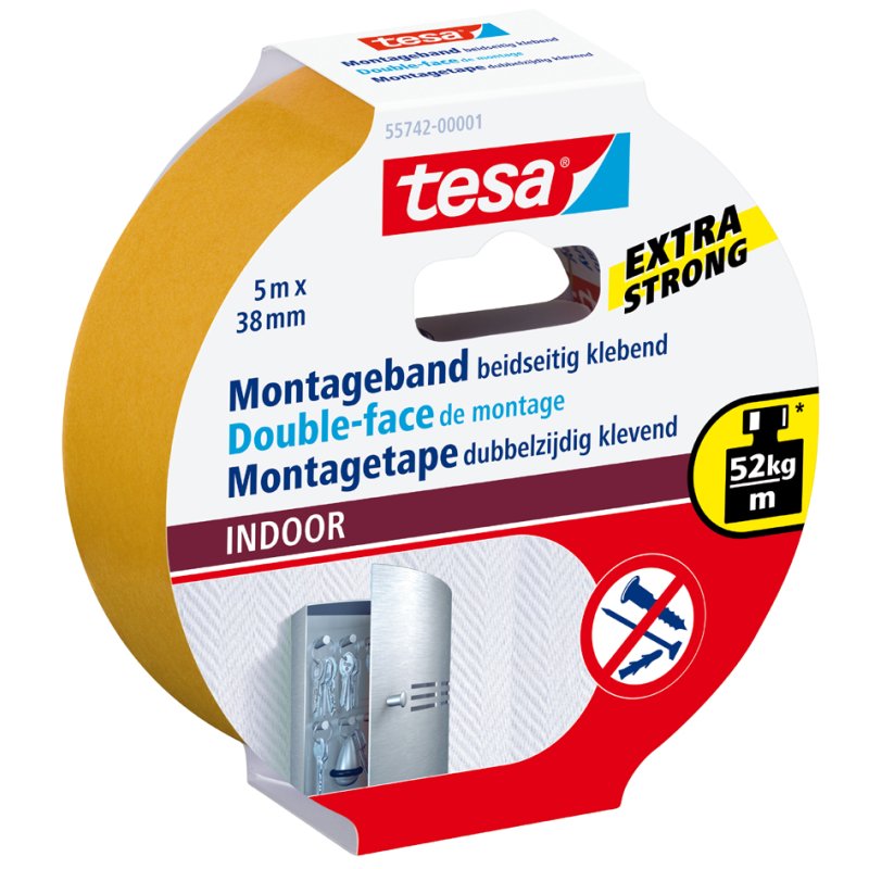 tesa Powerbond ruban de montage intérieur, blanc, 19 mm × 1,5 m, ultra-résistant