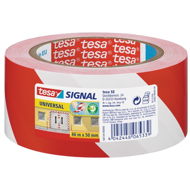 tesa ruban de marquage signalétique, rouge/blanc, 50 mm × 66 m, PP