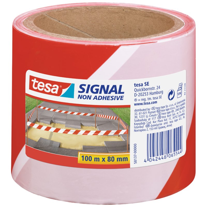tesa ruban Signal, non-adhésif, rouge/blanc, 80 mm × 100 m