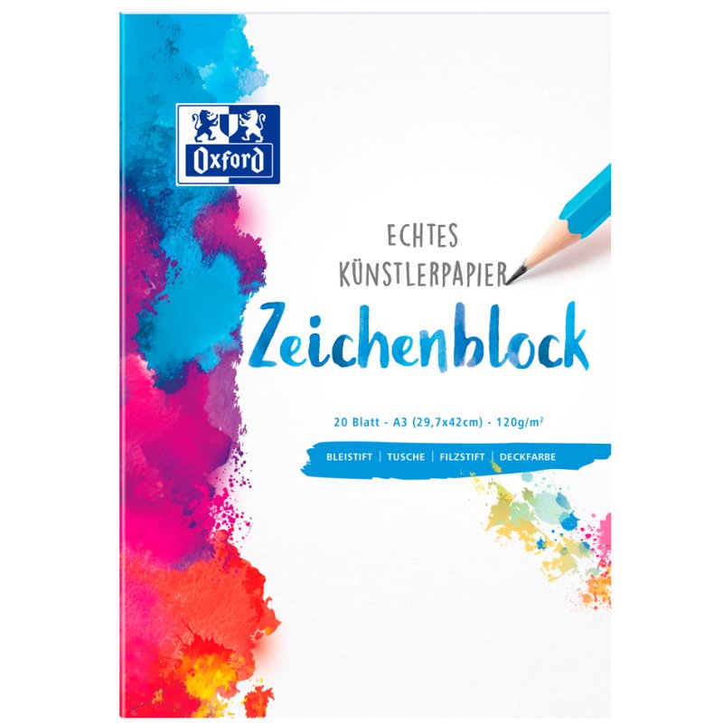 Oxford bloc de dessin A3, blanc, 120 g/m², 20 feuilles