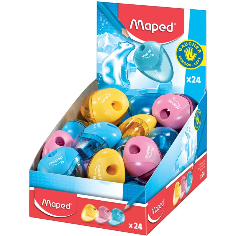 Maped taille-crayon i-gloo, gauchers, plastique avec bac de récupération, 24 pièces