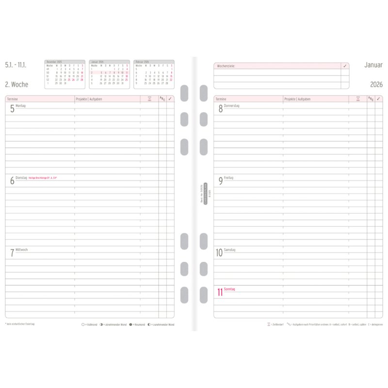 CHRONOPLAN weekplanner 2027, A5, universele perforatie, 1 week/2 pagina's