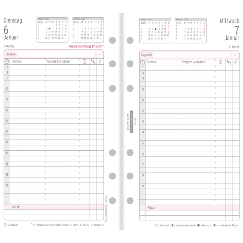 CHRONOPLAN Dagplanner 2027, Midi 96 x 172 mm, 1 dag/1 pagina, universele ponsing