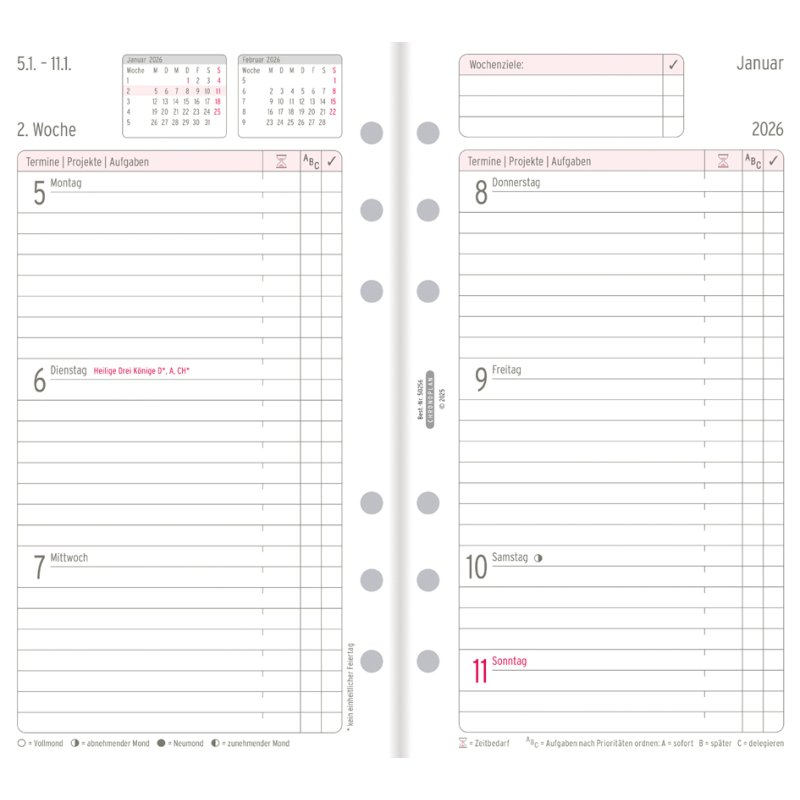CHRONOPLAN Weekplanner 2027, Midi, universele perforatie, 1 week/2 pagina's
