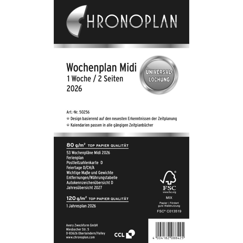 CHRONOPLAN Weekplanner 2027, Midi, universele perforatie, 1 week/2 pagina's