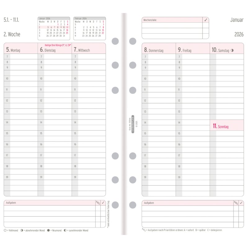 CHRONOPLAN Weekplanner 2027, Midi, universele perforatie, 1 week/2 pagina's