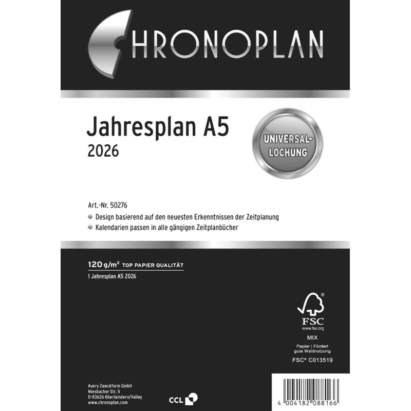 CHRONOPLAN jaarplanner 2027, A5-formaat, universaalperforation, 120 g/m²